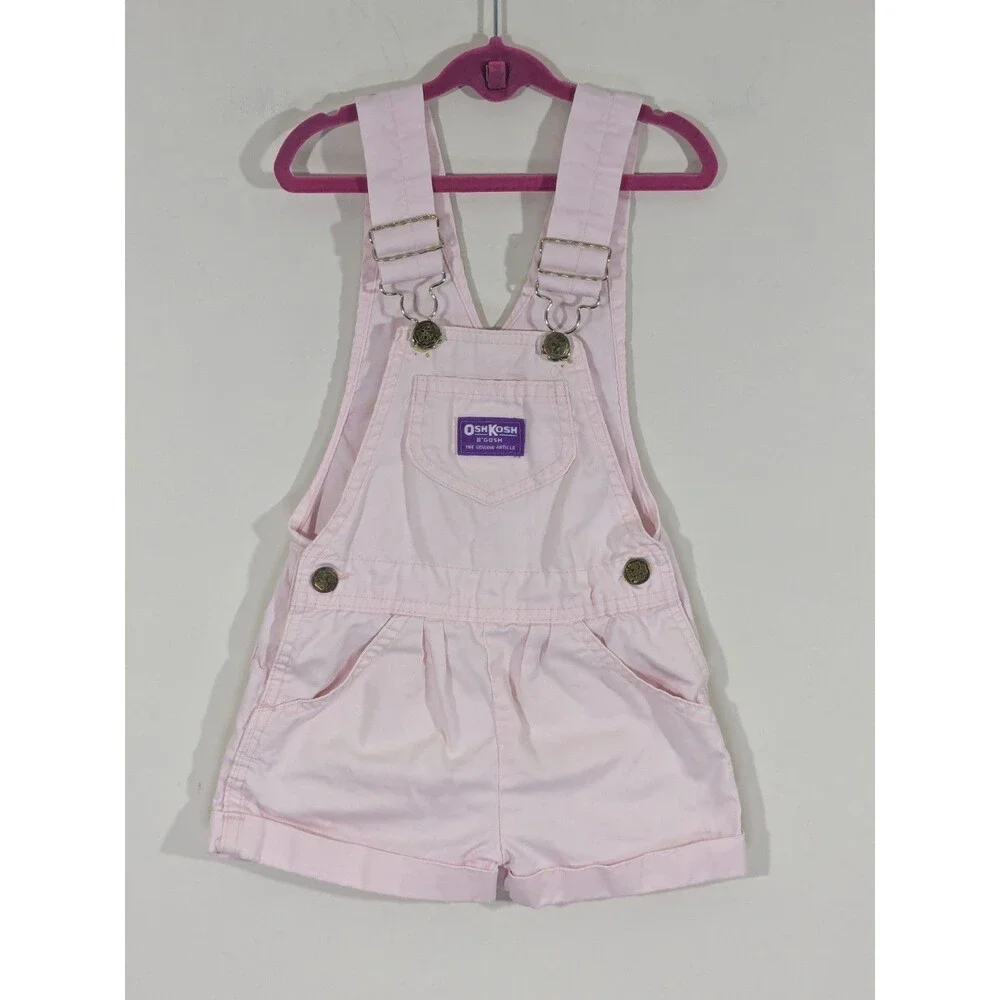 Vintage 90s Oshkosh B'Gosh Pink Shortalls Pocket Size 5 Made In USA Girls